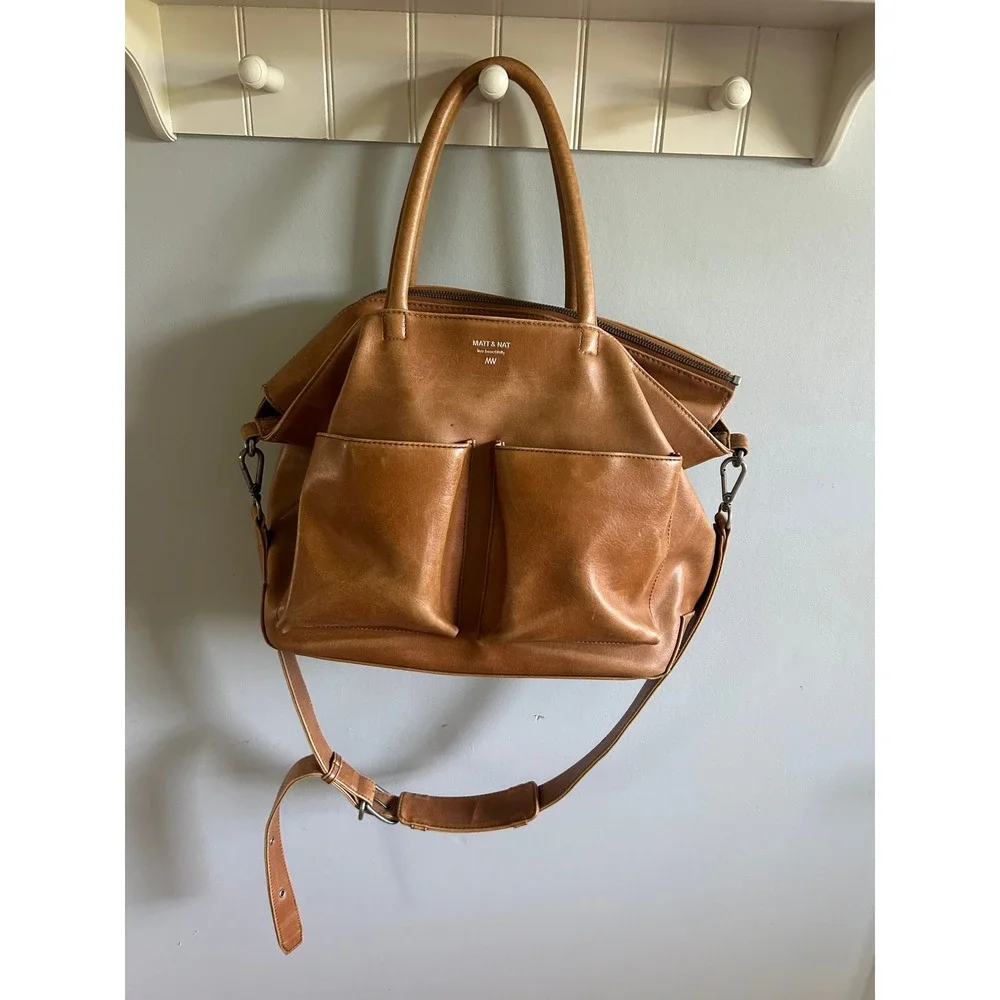 Matt & Nat Tan Vegan Leather Satchel Crossbody Bag with Purple Lining
